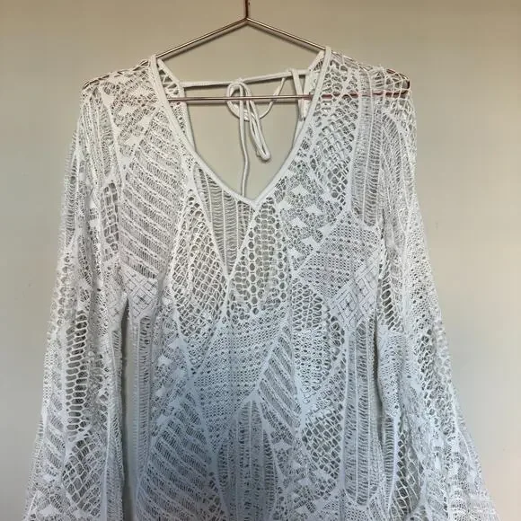 PILYQ PQ Women Swim Coverup Dress M/L Ivory Mini Crochet Whimsical Cottage Fairy - Picture 3 of 10